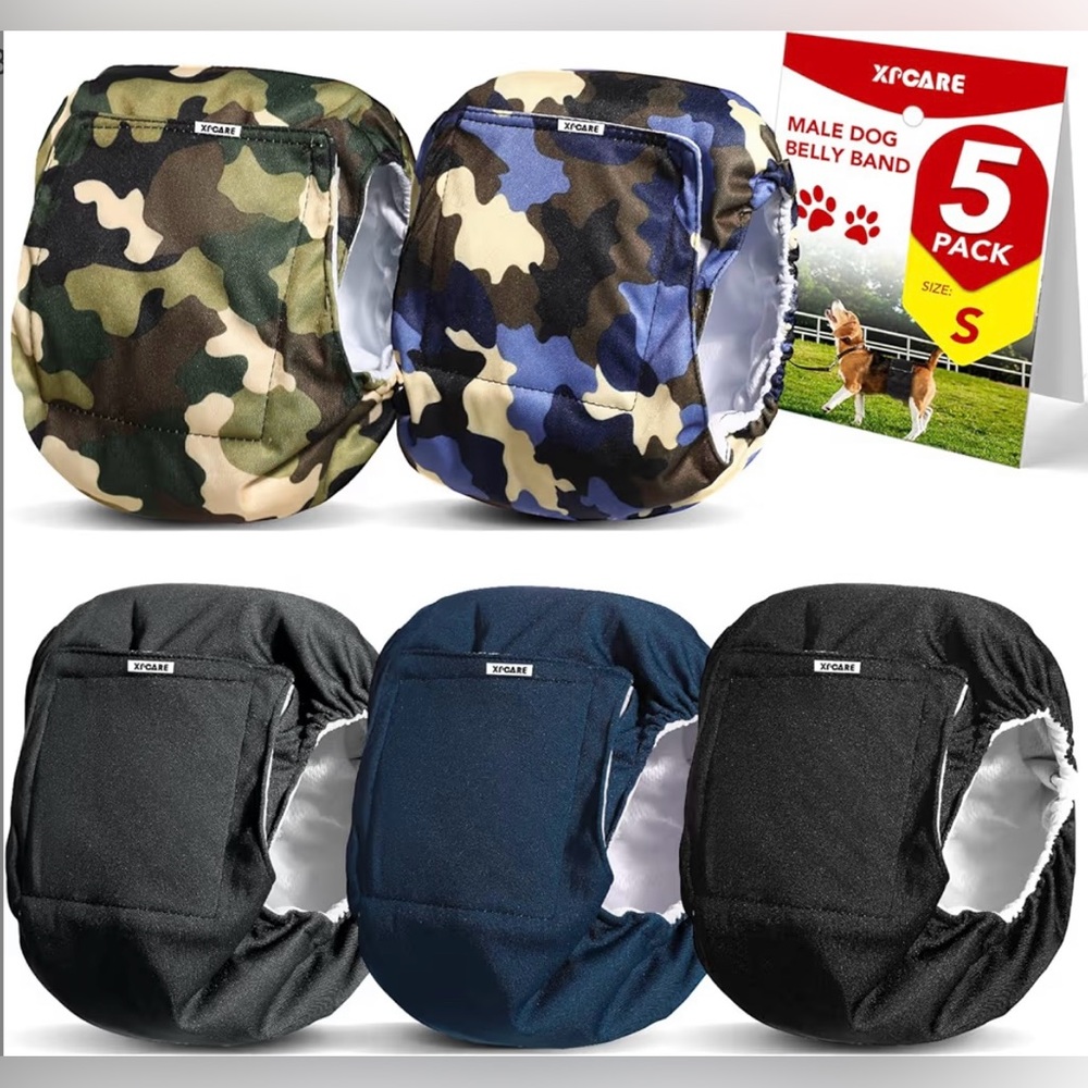 XPCARE Washable Male Dog Belly Band (5 Pack) - Reusable Size Small NIB